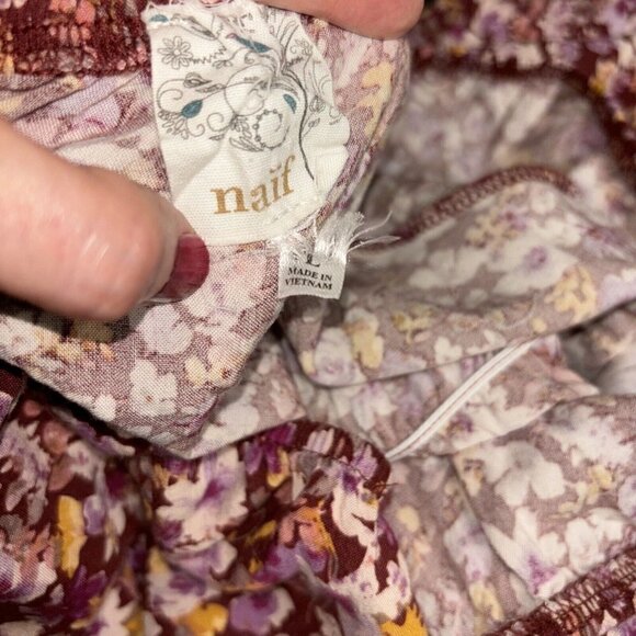 Naif Women's L Large Midi Peasant Dress Ruffled Floral Print Smocked Waist - Picture 9 of 9